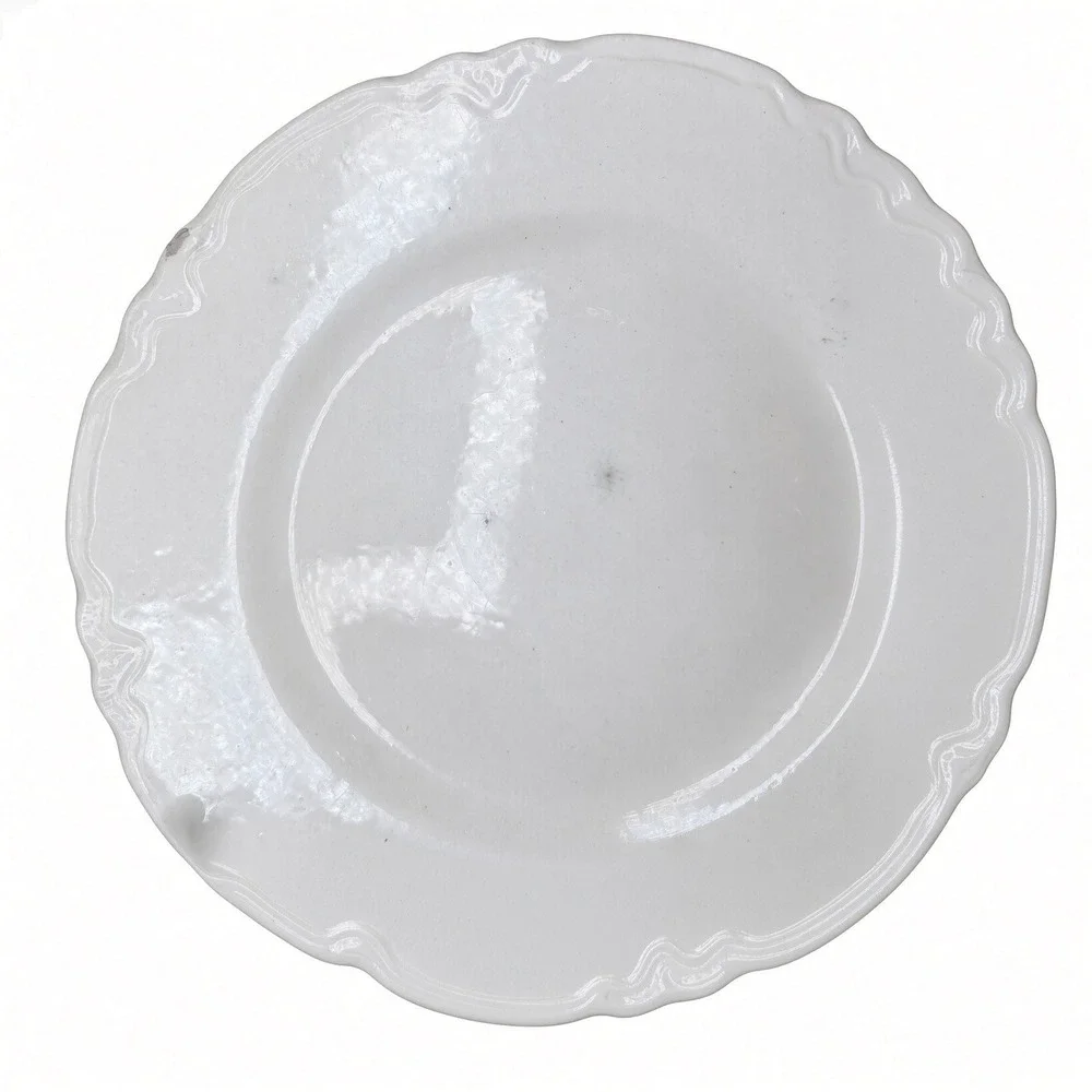 Vintage White Scalloped Edge Ceramic 9 Inch Plate Farmhouse Decor